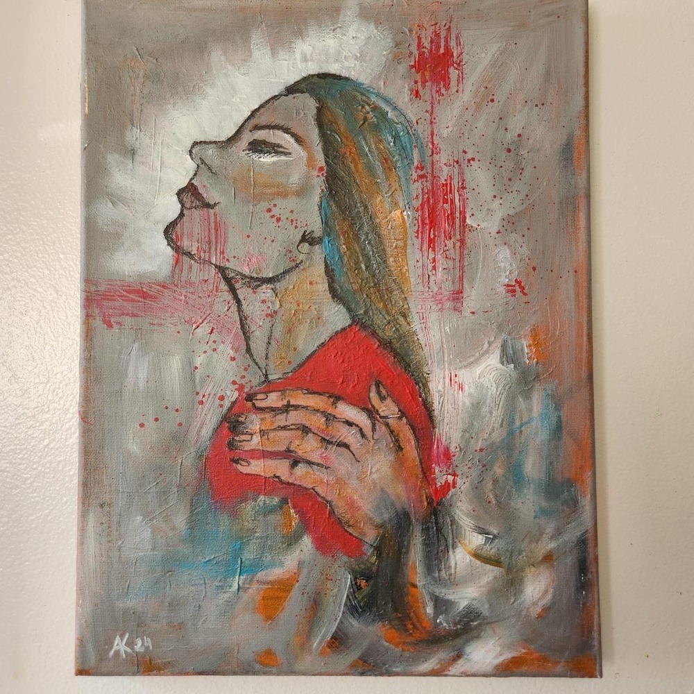 Anna Kapustina Original Acrylic Painting Expressive Woman Portrait 12x16